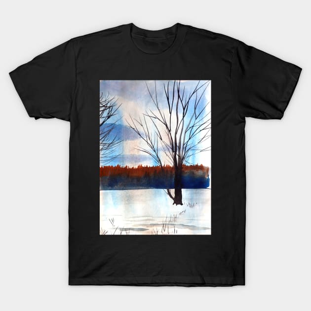 Snowy Trees Watercolor for Christmas T-Shirt by julyperson